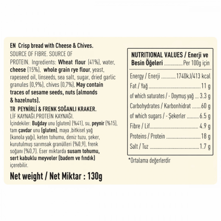 Danvita Crisp Bread Peynirli ve Frenk Soğanlı Kraker 130 g