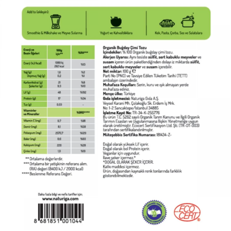 Naturiga Organik Buğday Çimi Tozu