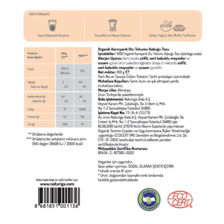 Naturiga Organik Karnıyarık Otu Tohumu Tozu