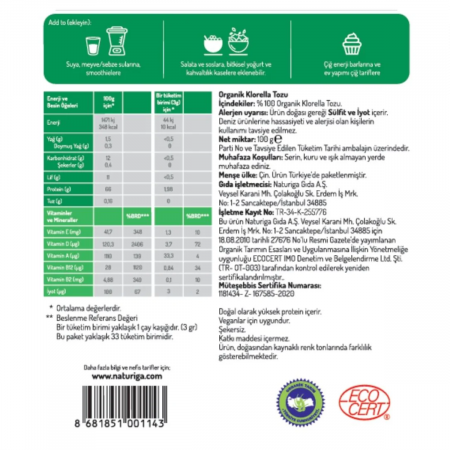 Naturiga Organik Klorella Tozu