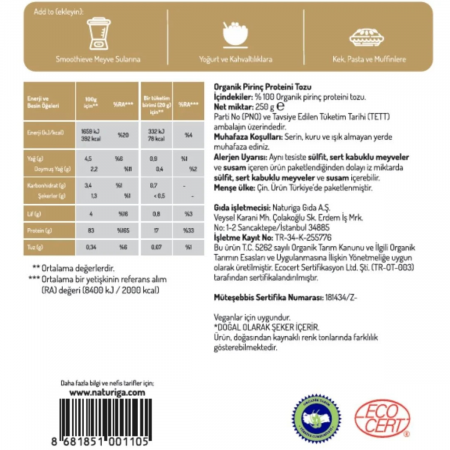 Naturiga Organik Pirinç Protein Tozu