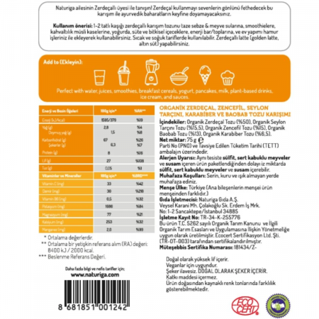 Naturiga Organik Zerdeçal Karışımı