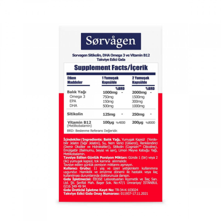 Sorvagen Smart Sitikolin DHA Omega 3 ve B12