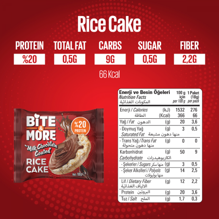 Bite More Proteinli Pirinç Patlağı Çikolata Kaplı 18 gr
